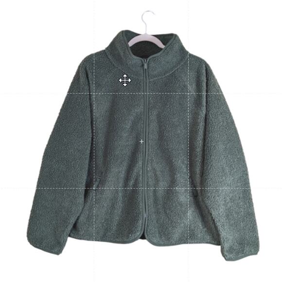 Sherpa Jacket All in Motion Olive Green S Full Zip Pocket Relaxed Fit Fuzzy Cozy - Picture 7 of 8